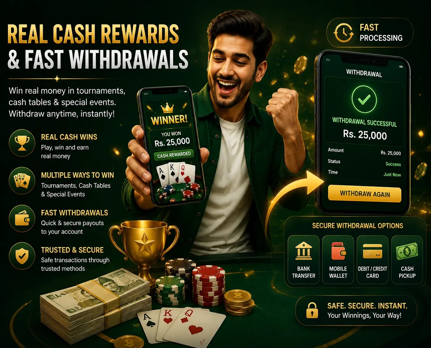 3 Patti Blue real cash withdrawal rewards interface